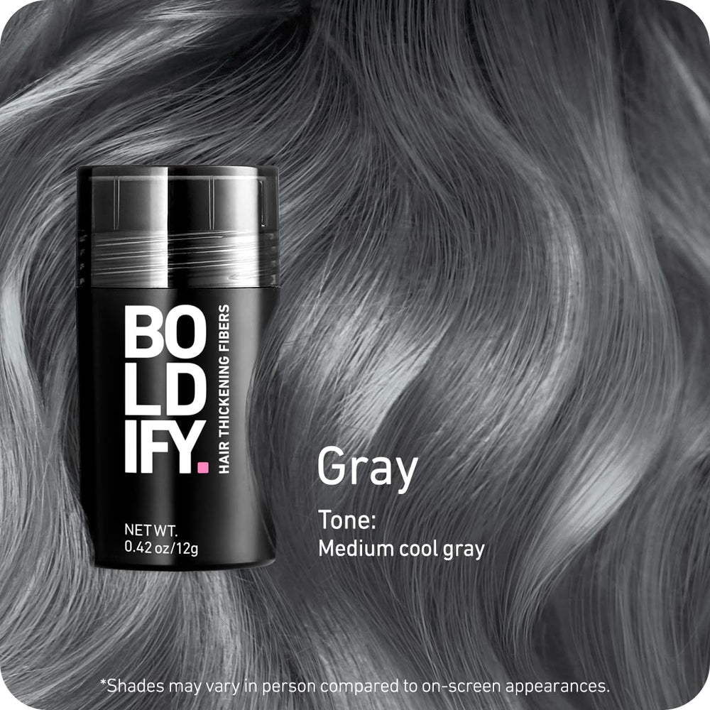 Boldify Hair Fibers application shows shake-over area for instant fullness