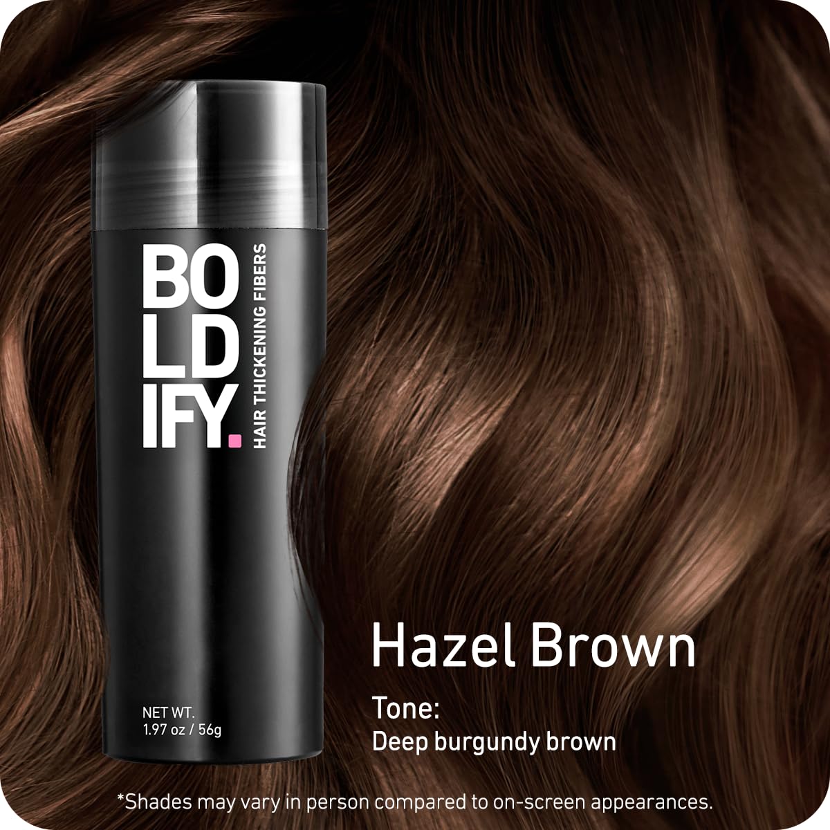Boldify Hair Fibers application demonstrating shake-and-dab technique for a natural look.