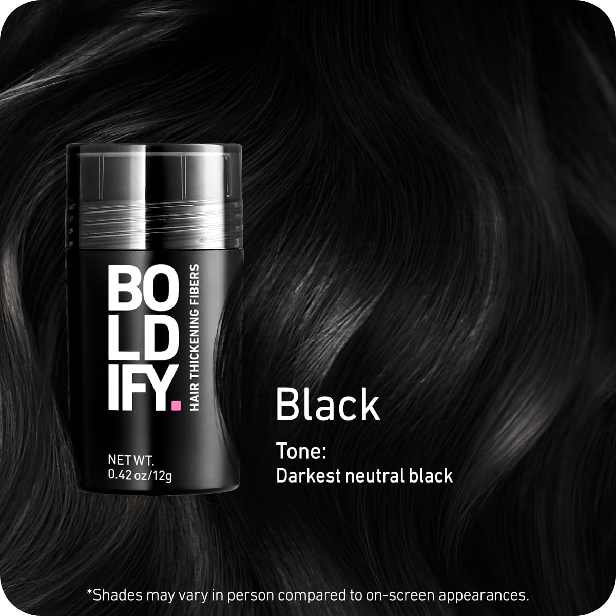 Boldify Hair Fibers applied on crown creates instant fuller look for fine hair.