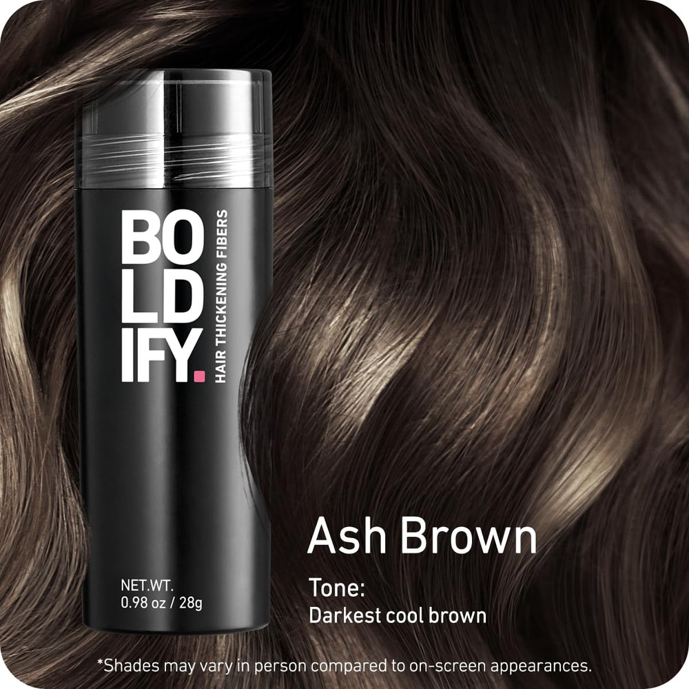 Boldify Hair Fibers ash brown partline micro-blend for natural density.