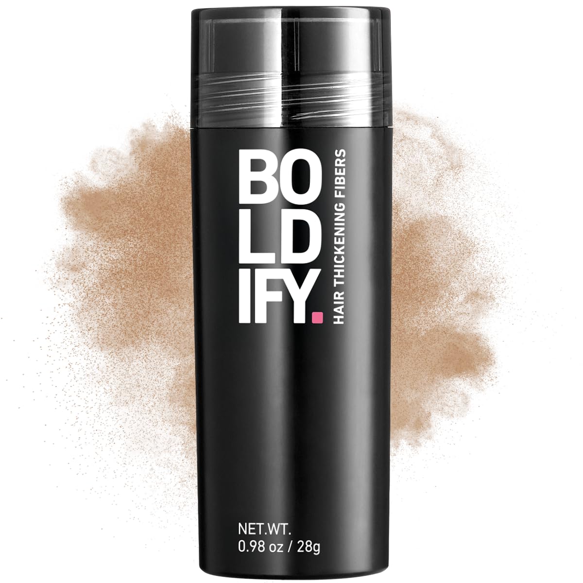 Boldify Hair Fibers bottle and packaging show natural-looking volume.