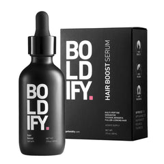 Boldify Hair Growth Serum bottle shown for fuller-looking hair.
