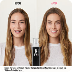 Boldify thickening spray provides light hold without weighing hair down.