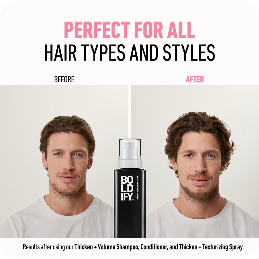 Boldify thickening spray doubles as a pre-styler for quick definition.