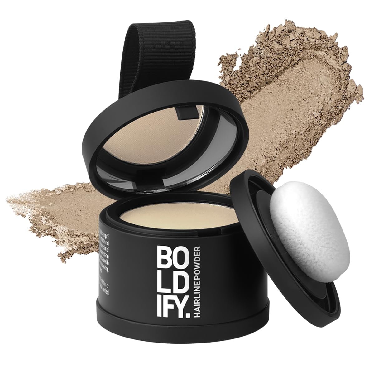 Boldify Hairline Powder application close-up shows precise root touch-up.