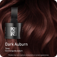 Boldify Hairline Powder application close-up showing seamless root touch-up.