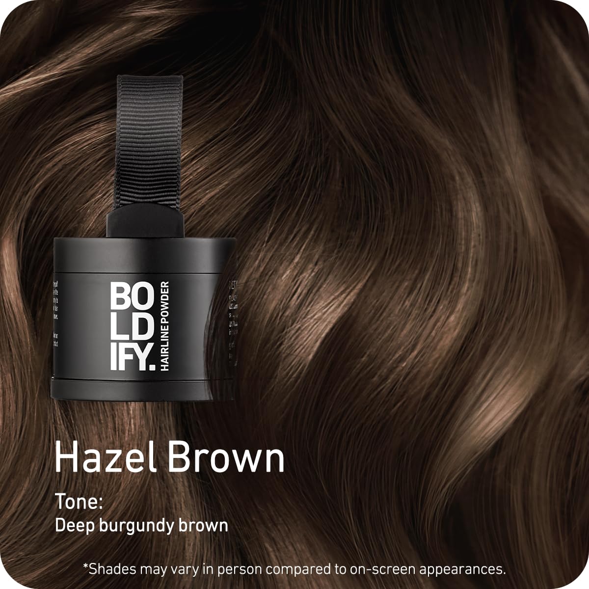 Boldify Hairline Powder application dab shows precise coverage on thinning areas.
