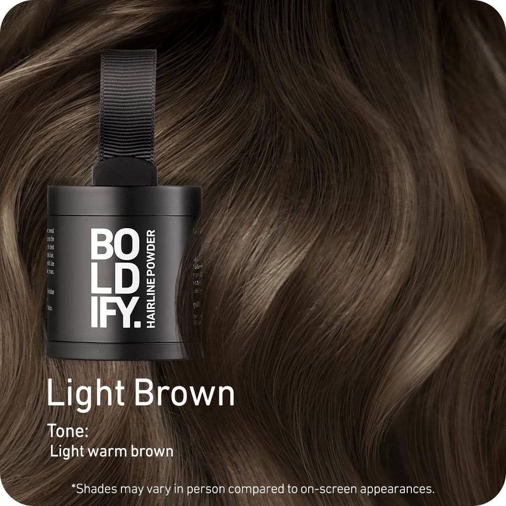 Boldify Hairline Powder is applied along the hairline for natural root touch-up.