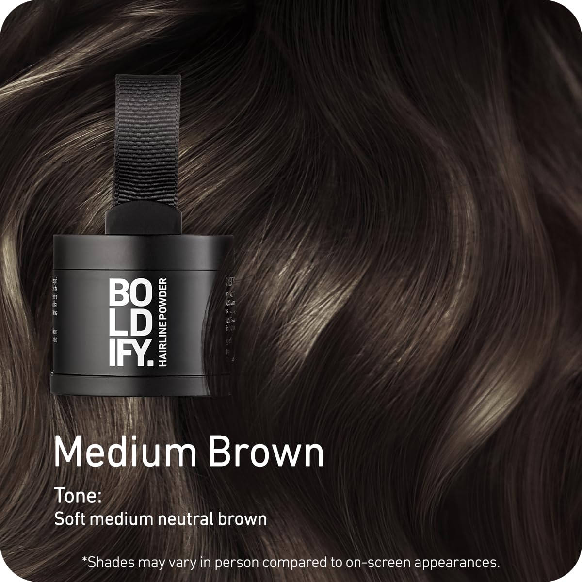 Boldify Hairline Powder applicator-dab showing smooth, mess-free coverage on thinning areas