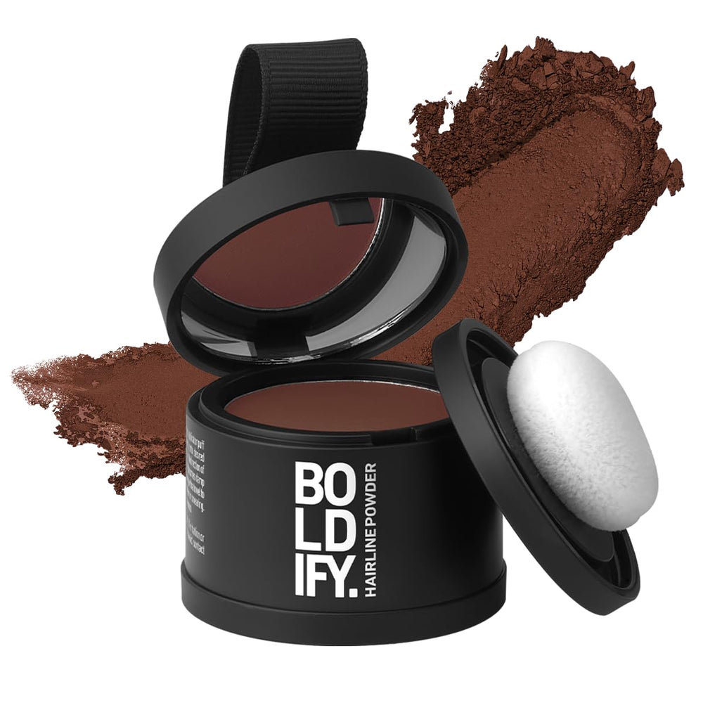 Boldify Hairline Powder auburn-coverage on roots for gray blending.