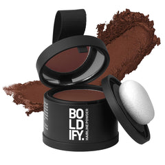 Boldify Hairline Powder auburn-coverage on roots for gray blending.