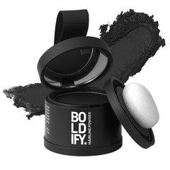 Boldify Hairline Powder compact closeup demonstrates natural root coverage.