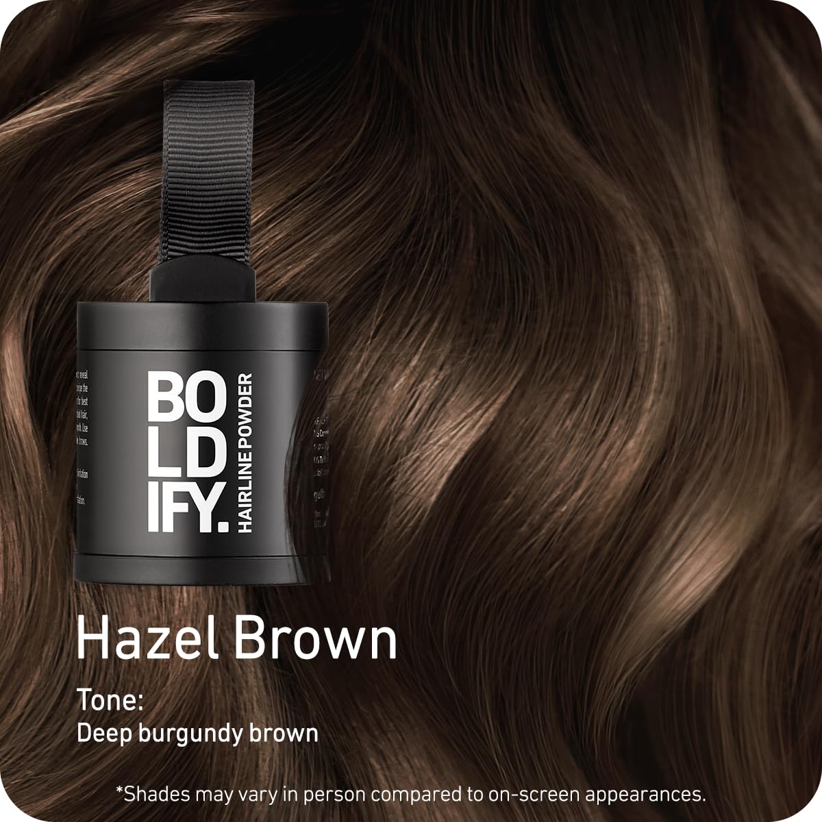 Boldify Hairline Powder compact open with mirror enables quick touch-ups.