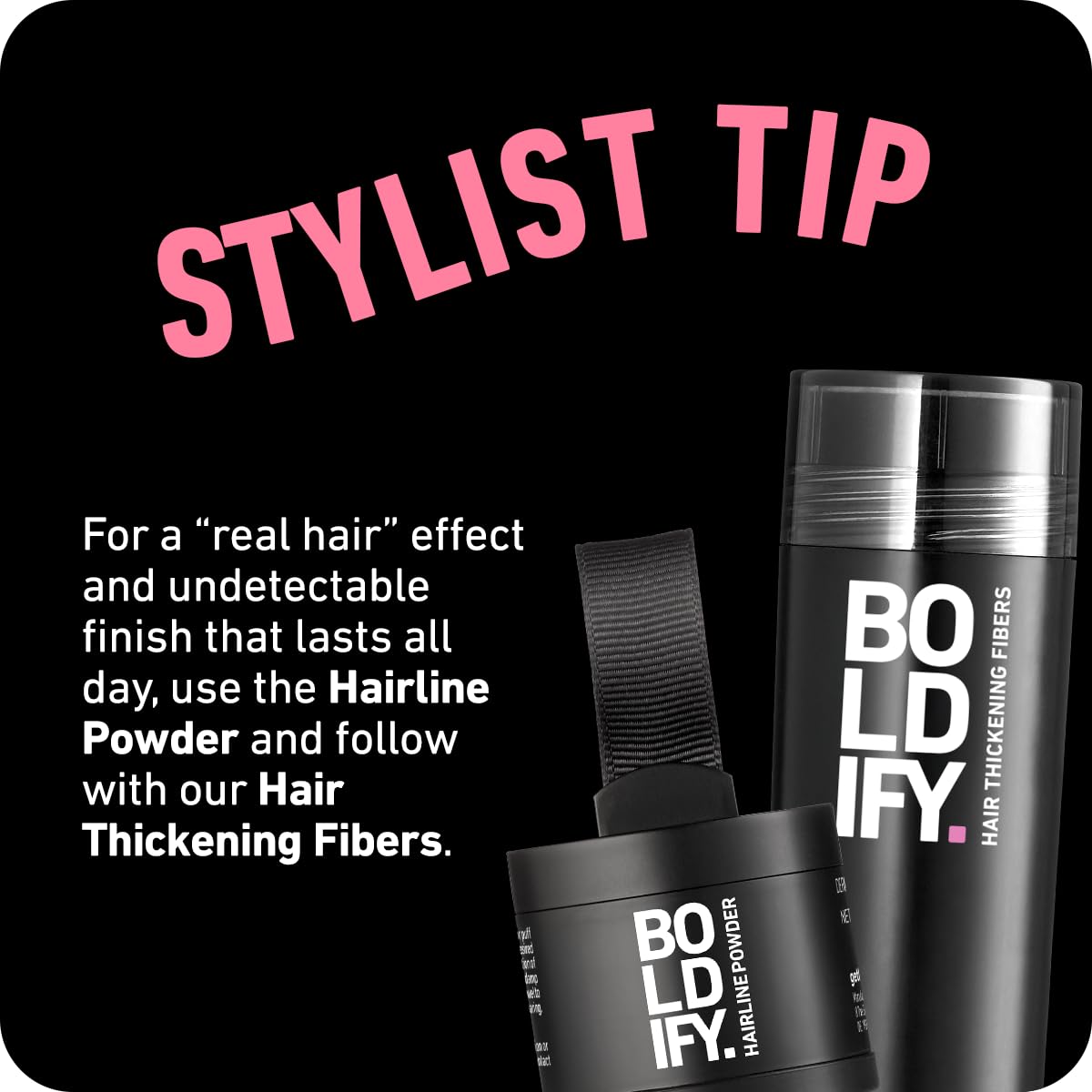 Boldify Hairline Powder close-up showing natural texture and shade Hazel Brown.
