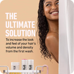 Boldify Thicken Volume Conditioner label closeup highlights biotin formula for thicker hair.