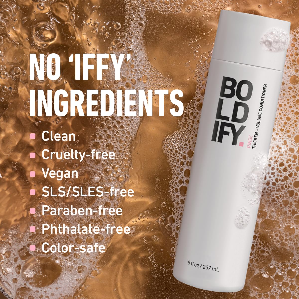 Boldify Thicken Volume Conditioner bottle bathed in light emphasizes natural shine.