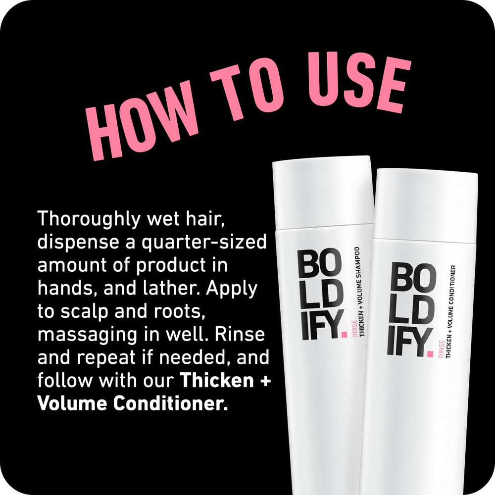 Boldify Thickening Shampoo daily use image suggests gentle, everyday cleansing