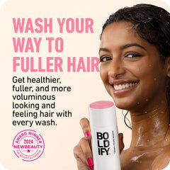 Boldify Thickening Shampoo rice water lather provides gentle cleansing and voluminous look