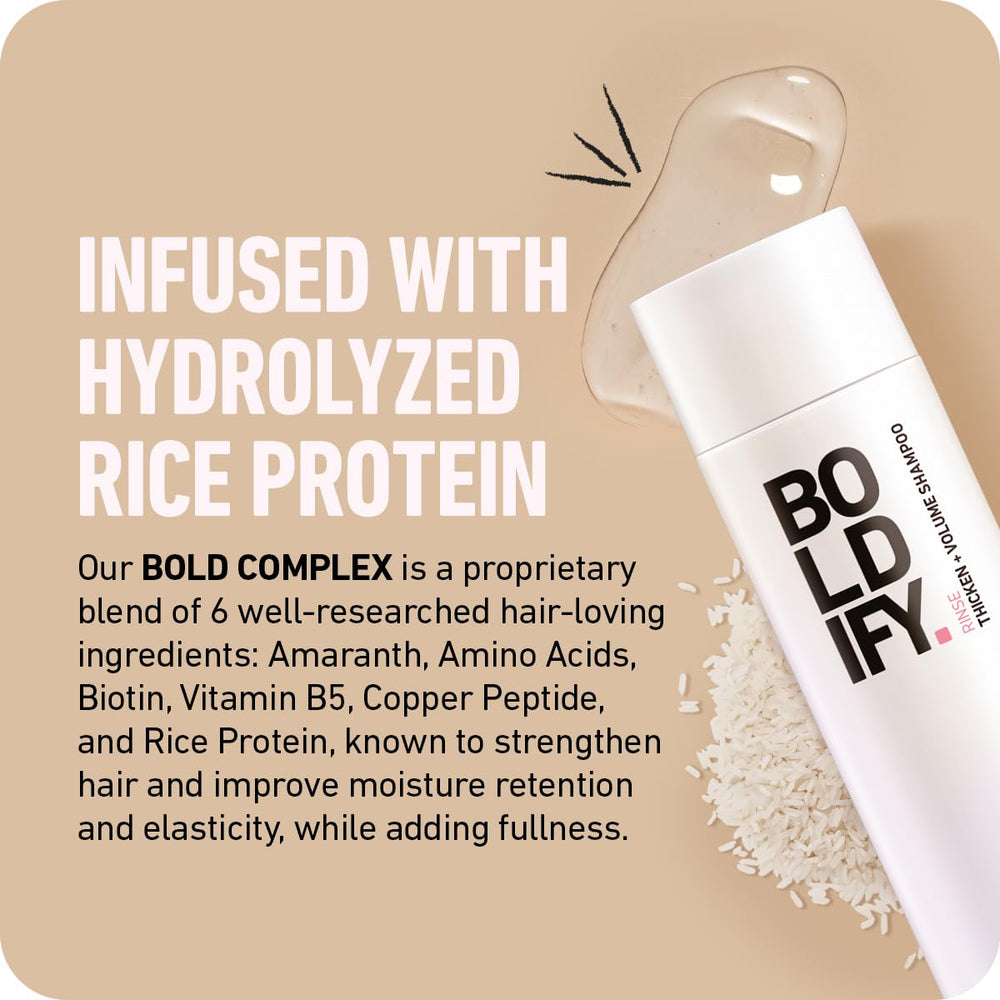 Boldify Thickening Shampoo sulfate-free formula emphasizes gentle care for thinning hair