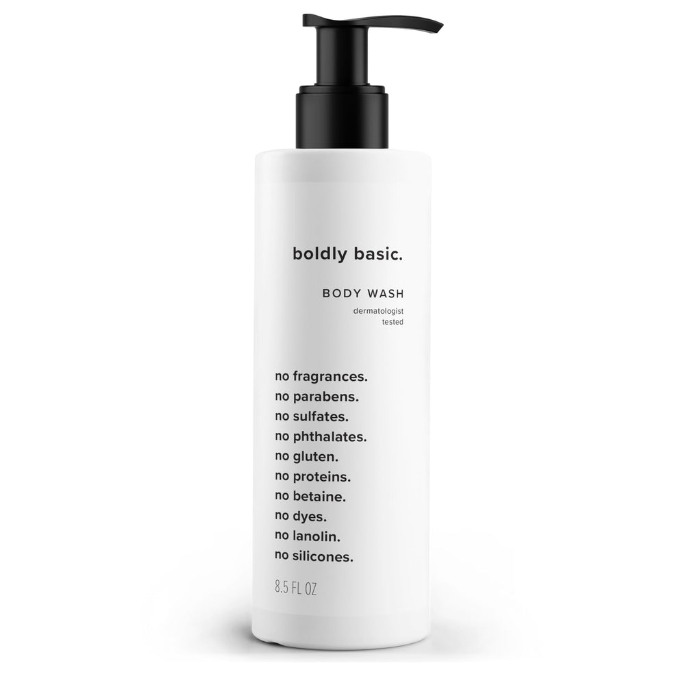 Boldly Basic Fragrance Free Body Wash bottle front for gentle cleansing on sensitive skin