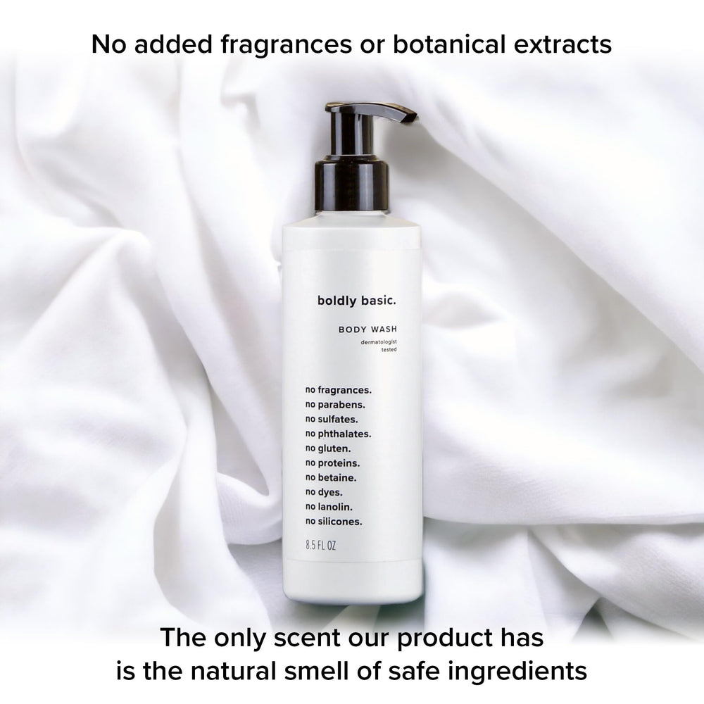 Boldly Basic Fragrance Free Body Wash Made in USA label and pack