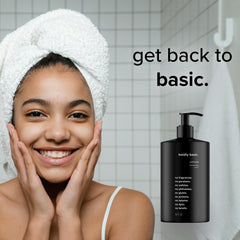 Close-up of Boldly Basic lotion texture shows lightweight, non-greasy moisturization
