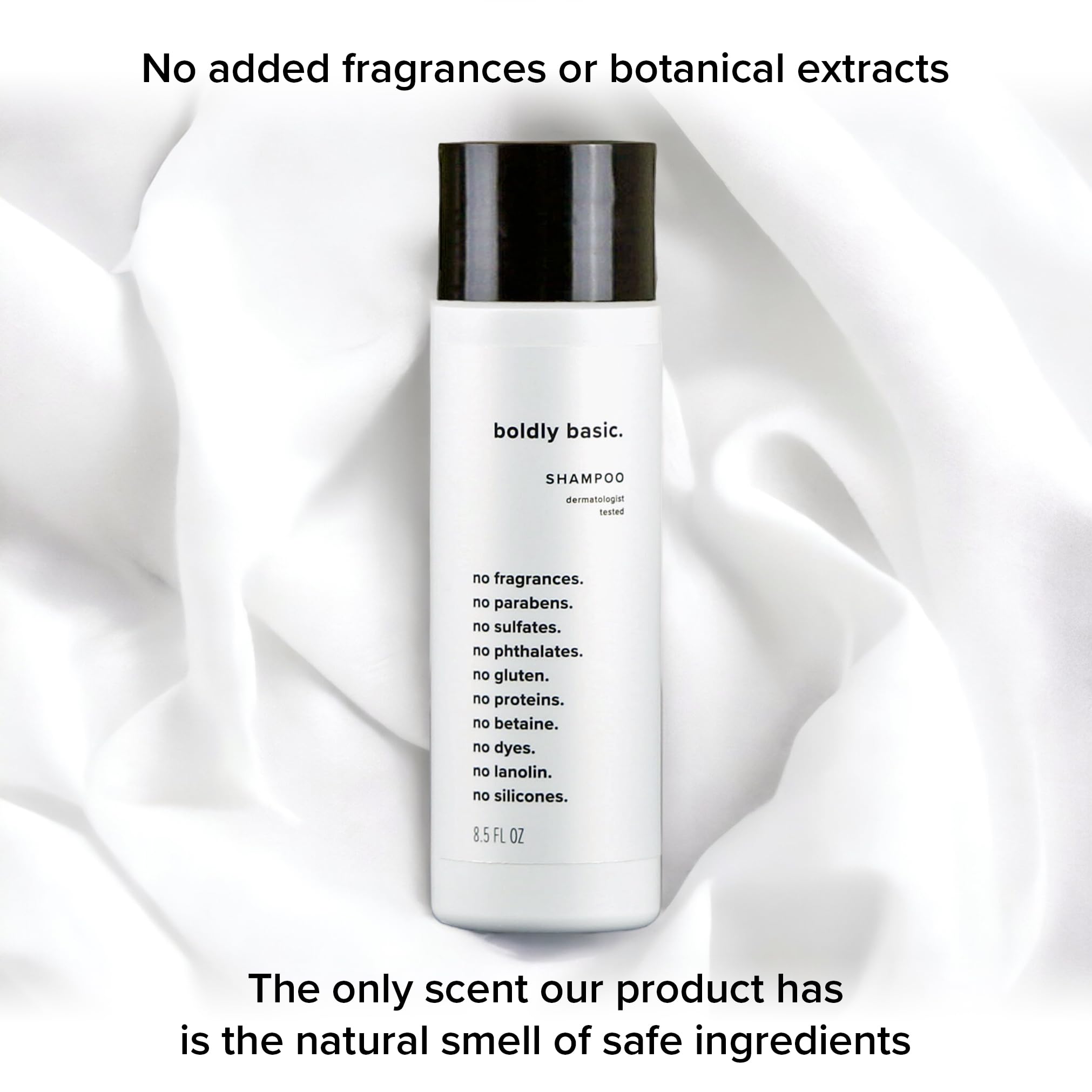 Boldly Basic fragrance-free shampoo ingredients list shows no sulfates or parabens
