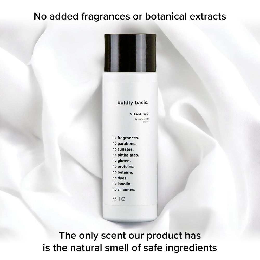 Boldly Basic fragrance-free shampoo ingredients list shows no sulfates or parabens