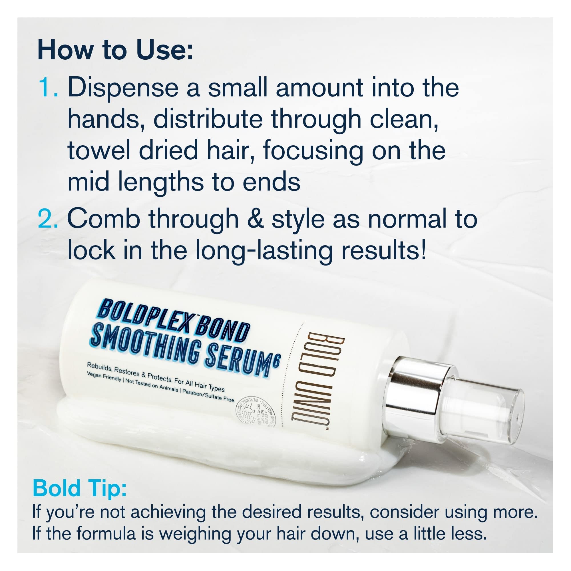 Bold UNIQ Boldplex 6 serum smoothing near ends during routine styling
