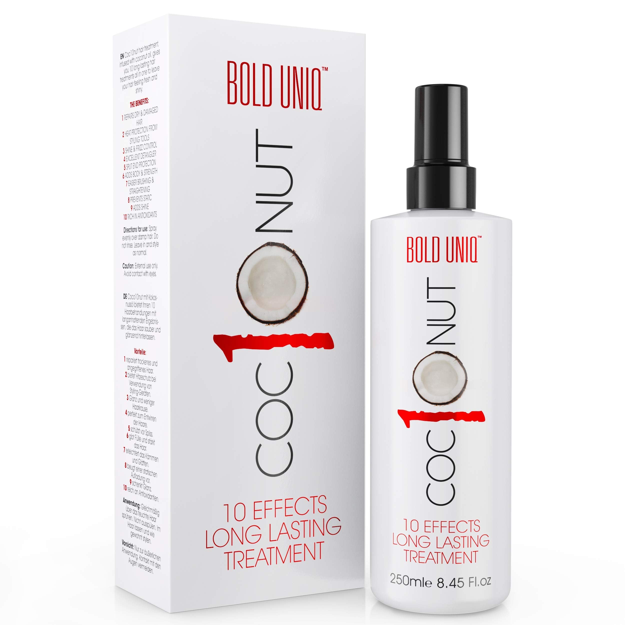 Bold Uniq Coconut Thermal Protection Spray bottle ready for heat styling up to 450°F.