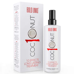 Bold Uniq Coconut Thermal Protection Spray bottle ready for heat styling up to 450°F.