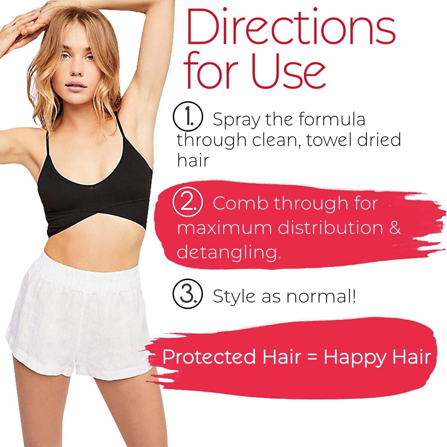 Hair shows shine and smoothness after Coconut Thermal Protection Spray use.