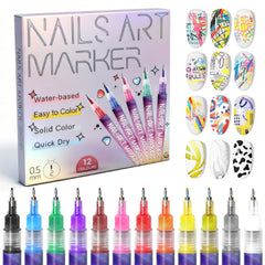 BOLOBLMEE 12 colors nail art pens set close-up showing vibrant pigments for precise designs.