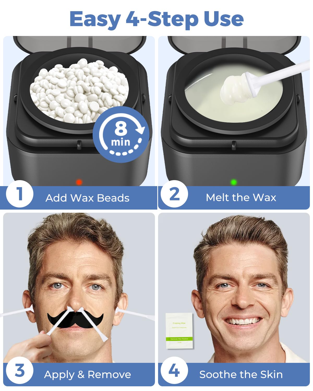 Boloye Nose Wax Kit applicators and wooden spatulas included for hygienic, precise application.