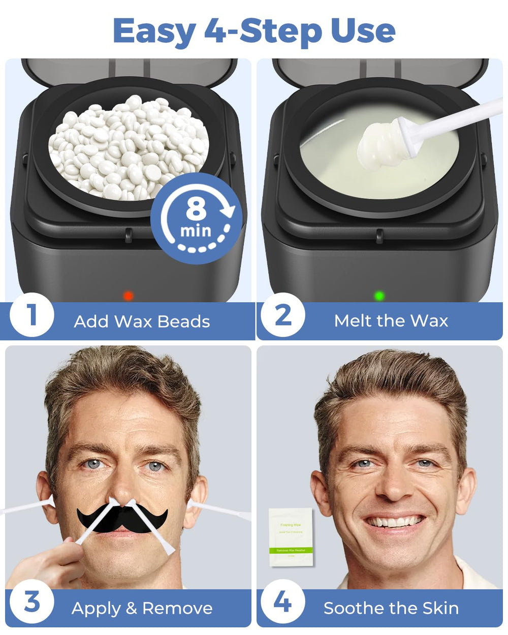 Boloye Nose Wax Kit applicators and wooden spatulas included for hygienic, precise application.