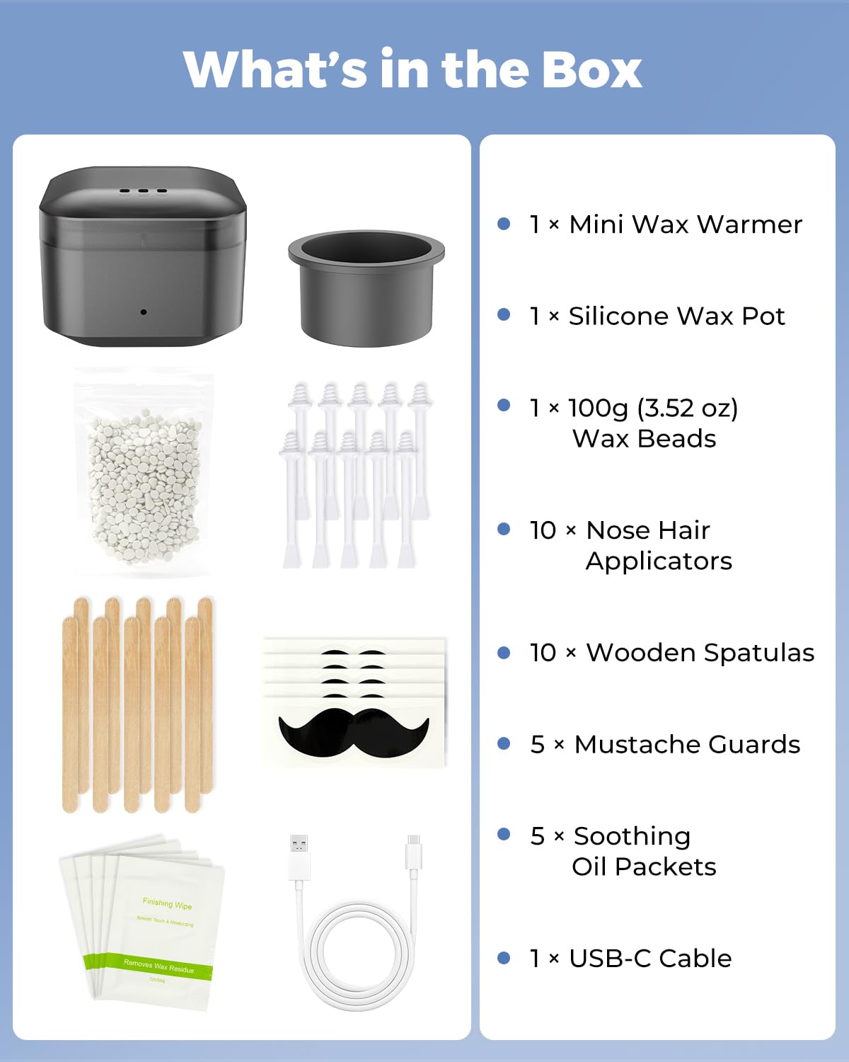 Boloye Nose Wax Kit mustache guards and soothing oil packets for gentle, versatile grooming.
