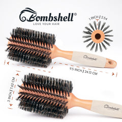 Bombshell boar bristle round brush in use during blow-dry for voluminous styling