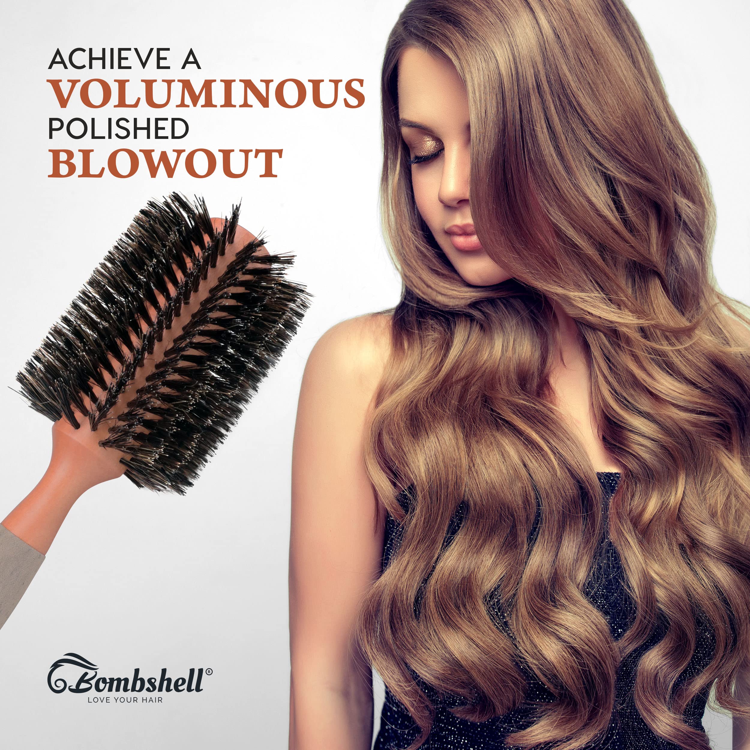 Bombshell boar bristle round brush helps reduce frizz and breakage