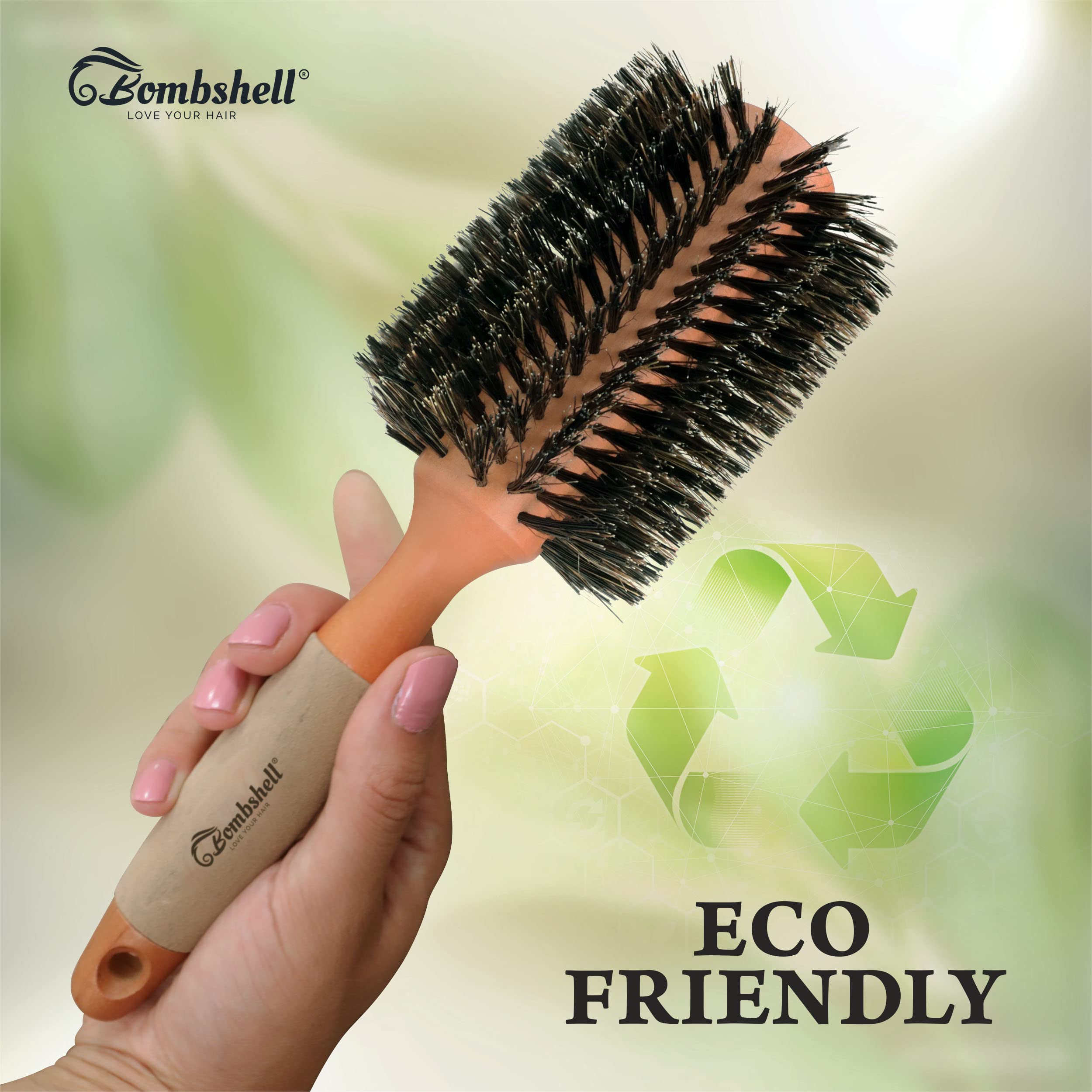 Bombshell sustainable birchwood handle reduces plastic in styling tools