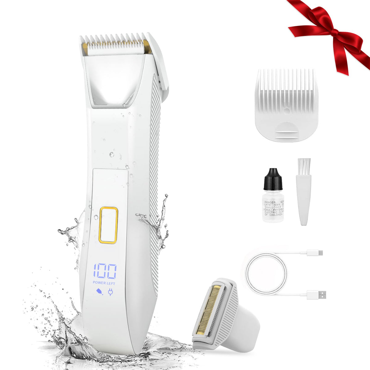 Bomic bikini trimmer dual-head usage showing versatile shaving options for body and bikini area