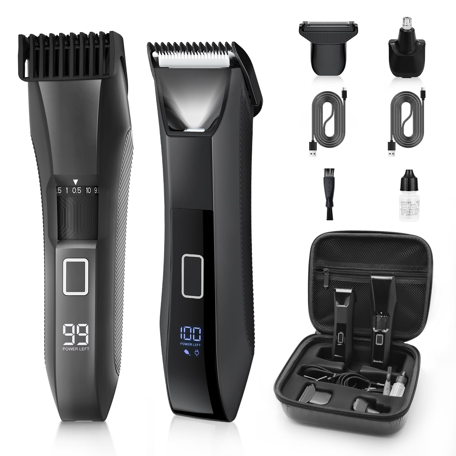 Bomic Manscape 4-in-1 grooming system shows versatile attachments for body, beard, nose, and sensitive areas.