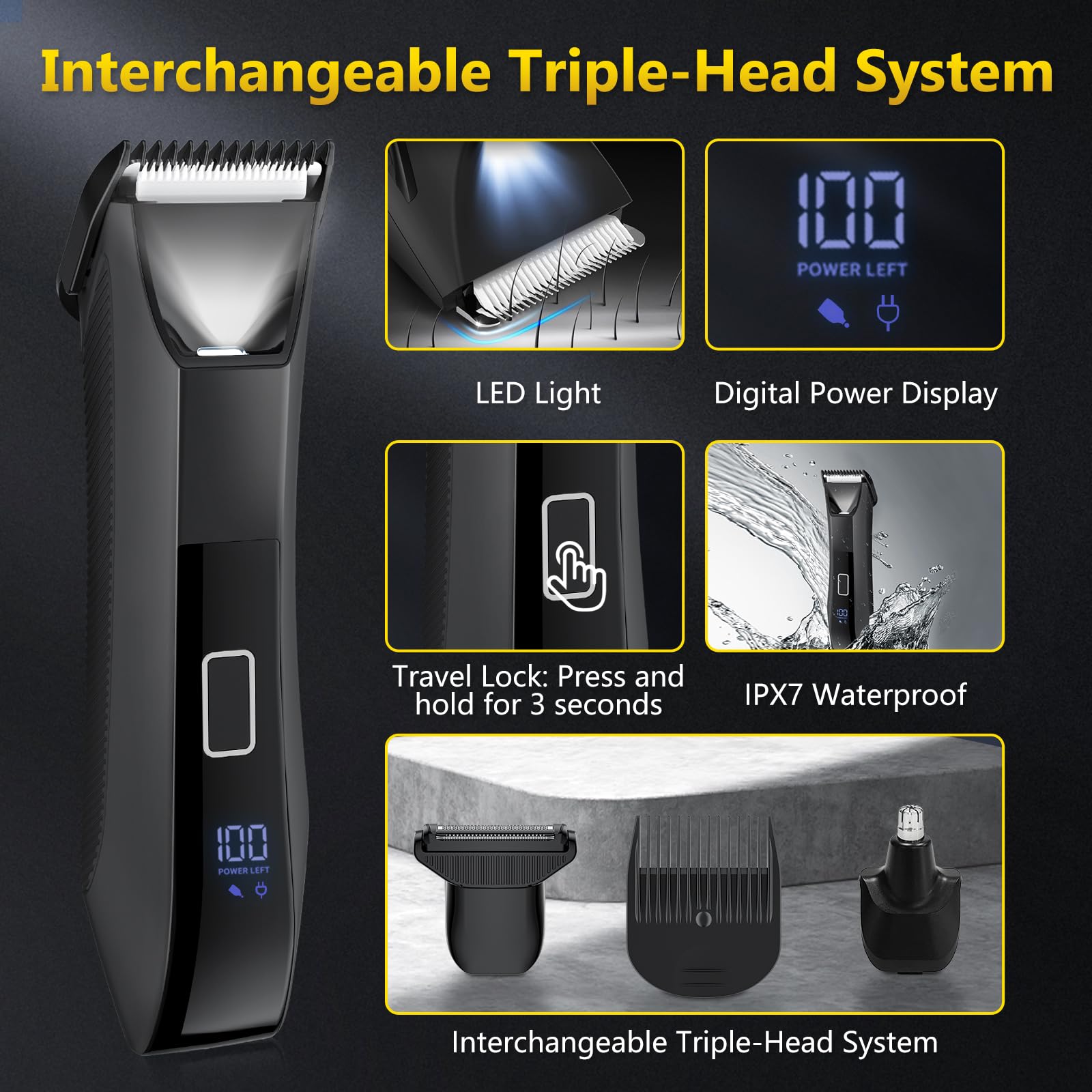 Bomic Manscape LED display helps monitor battery life during grooming sessions.