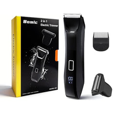 Bomic Manscaper Trimmer dual-head closeup enables precise, comfortable body grooming.