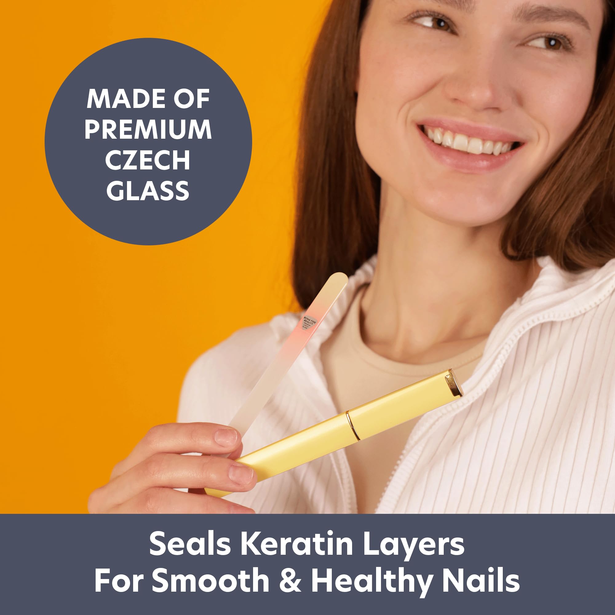Bona Fide Beauty crystal nail file for precise, edge-friendly filing on natural nails.