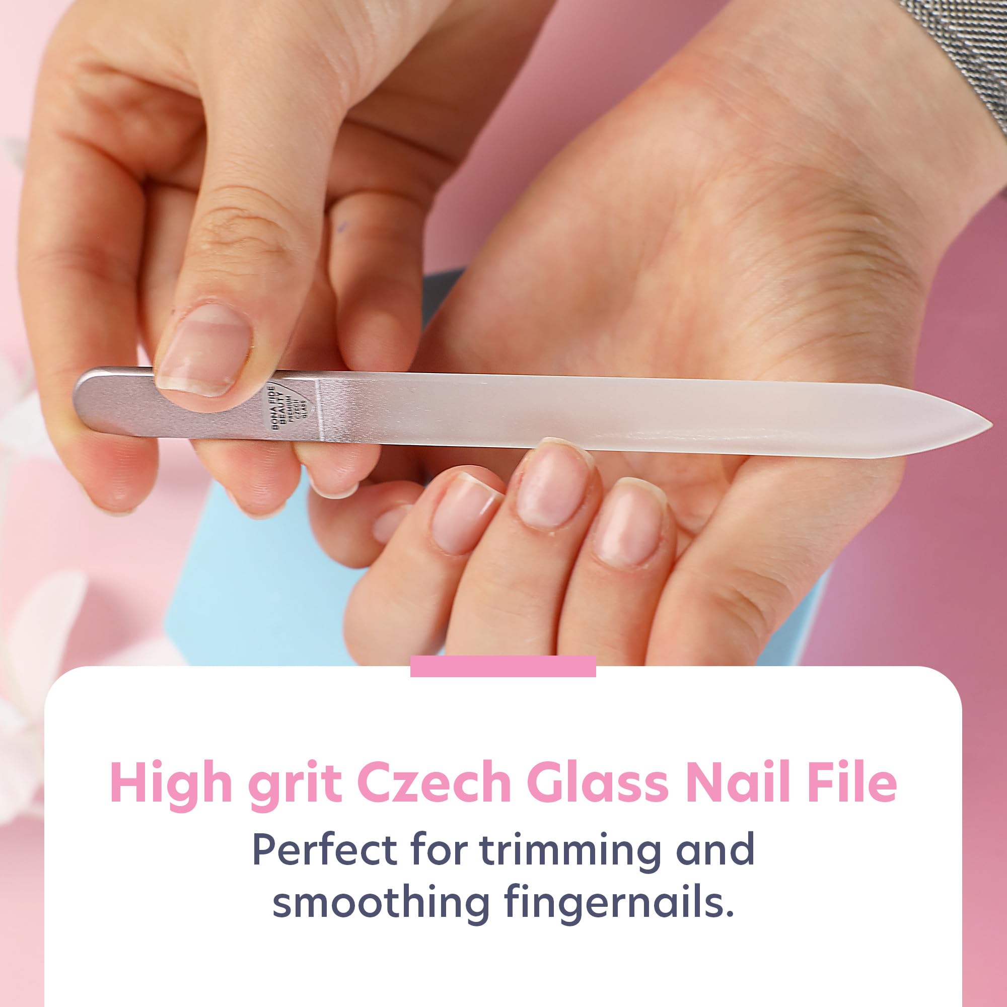 Bona Fide Beauty cuticle pusher with slanted edge for easy cuticle removal