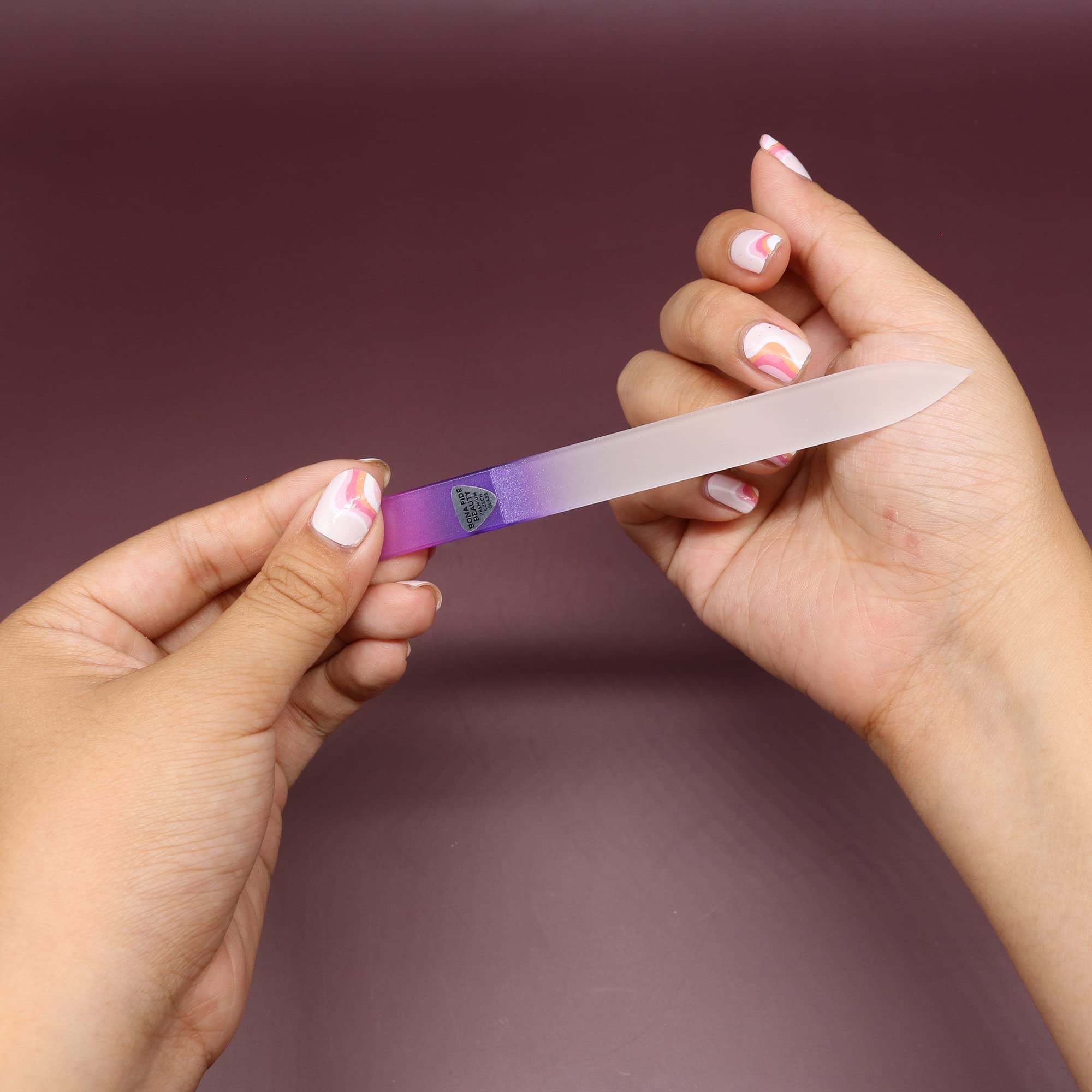 Bona Fide Beauty durable glass files designed for frequent DIY manicures.