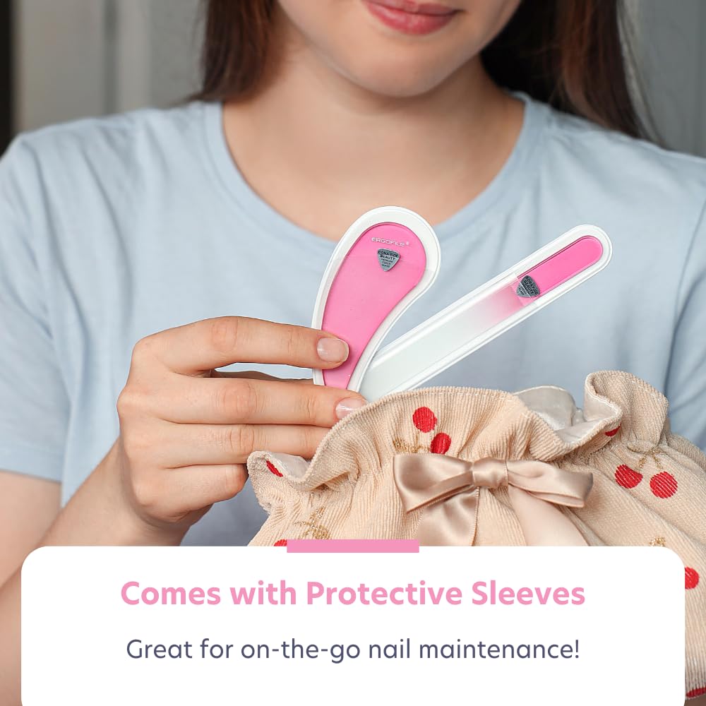 Bona Fide Beauty pink filing demo image illustrating efficient length removal