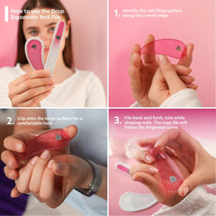 Bona Fide Beauty Ergo File pink nail file side view highlighting tear drop grip