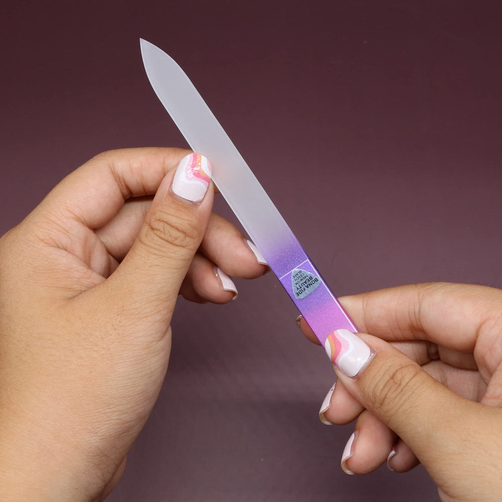 Bona Fide Beauty glass nail file set highlights European-made quality.