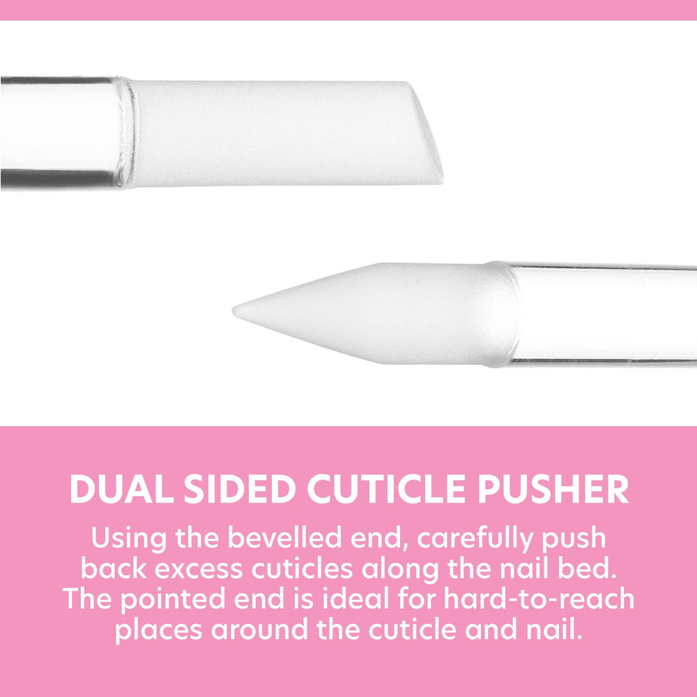 Bona Fide Beauty glass cuticle pusher pointed tip cleans hard-to-reach areas around nails
